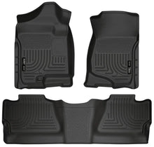 Load image into Gallery viewer, Husky Liners 07-12 Chevy Silverado/GMC Sierra Crew Cab WeatherBeater Combo Black Floor Liners - Main Product View