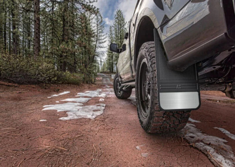 Husky Liners Universal 12in Wide Black Rubber Front Mud Flaps w/o Weight - Back View