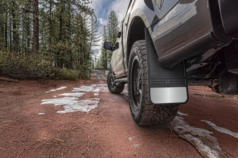 Husky Liners Universal 12in Wide Black Rubber Rear Mud Flaps w/o Weight - Back View