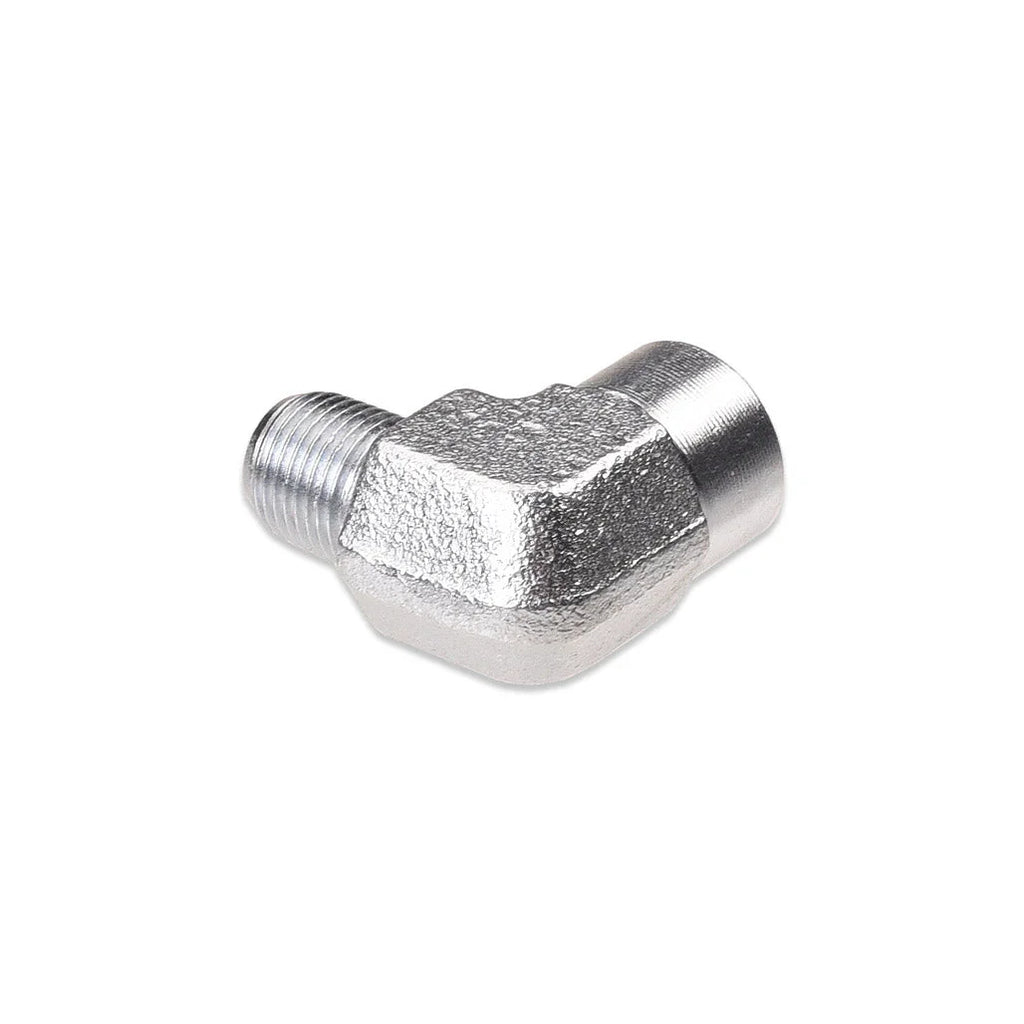 IAG Performance 90 Degree 1/8 inch NPT Male to Female Zinc Plated Fitting. IAG-AFD-2060 - Side View