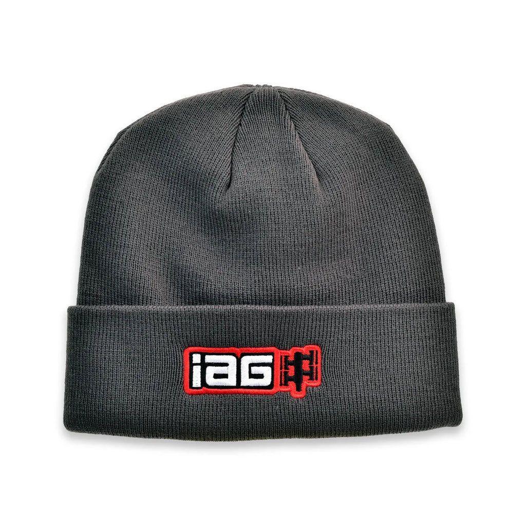 IAG Performance IAG Gray Watch Cap Beanie with Embroidered IAG Boxer Logo. IAG-APP-2086GY - Side View