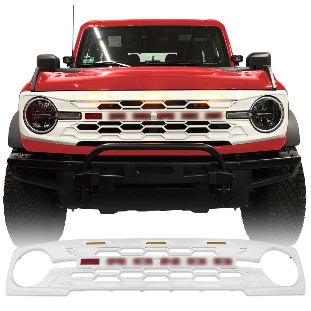 IAG Performance IAG I-Line Para-Hex Style Front Grille Gloss White w/ Lights 2021+ Ford Bronco IAG-BDY-F3117 - Main Produc...