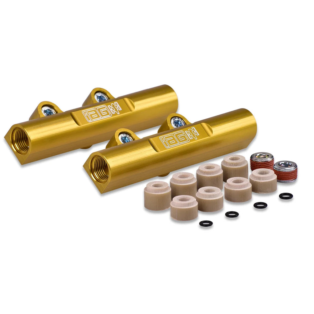 IAG Performance PTFE Flex Fuel Syst Kit w/ FIC Injectors, Aeromotive FPR, IAG Fuel Rails (Gold) IAG-AFD-2340GD - Back View