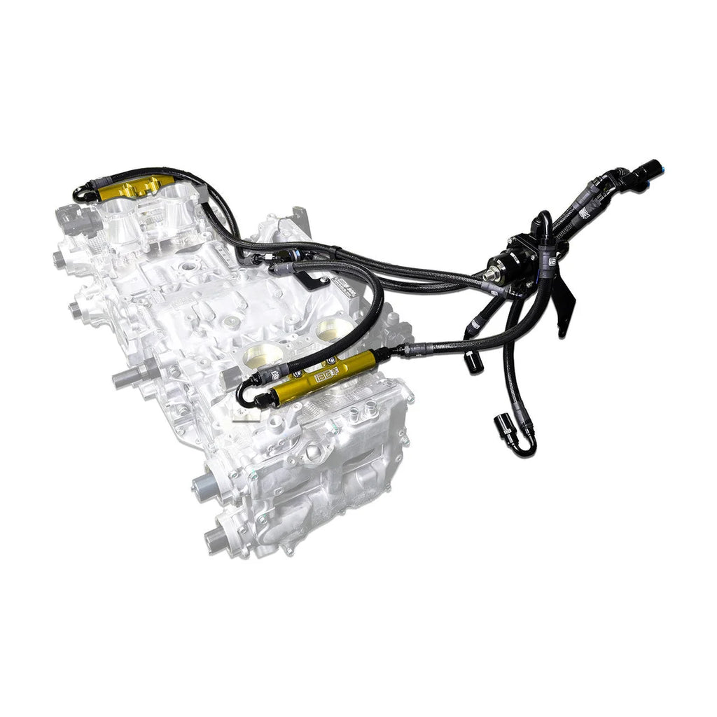 IAG Performance PTFE Flex Fuel Syst Kit w/ FIC Injectors, Aeromotive FPR, IAG Fuel Rails (Gold) IAG-AFD-2342GD - Side View