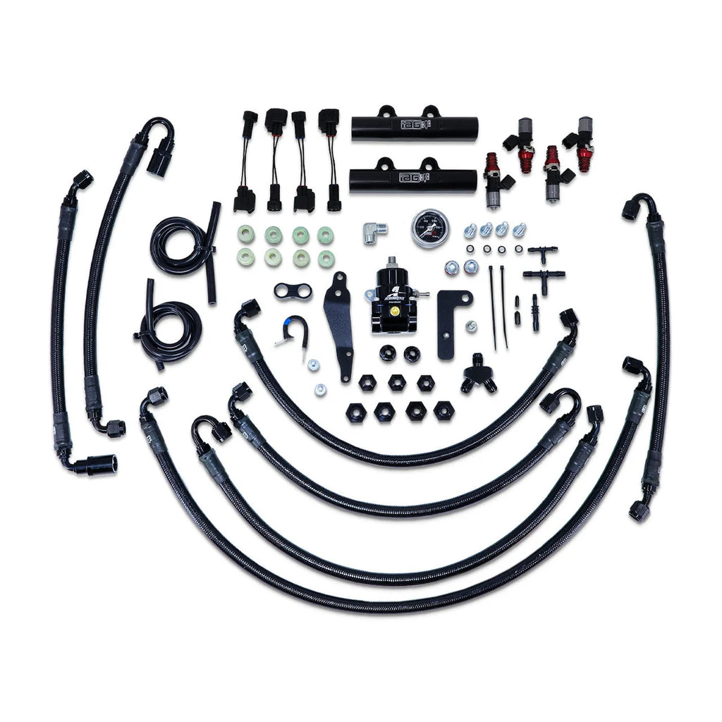 IAG Performance PTFE Flex Fuel Syst Kit w/ ID Injectors, Aeromotive FPR, IAG Fuel Rails (Black) IAG-AFD-2324BK - Main Prod...