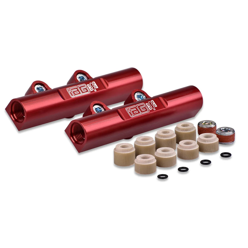 IAG Performance PTFE Flex Fuel System Kit w/ ID Injectors, Aeromotive FPR, IAG Fuel Rails (Red) IAG-AFD-2322RD - Back View