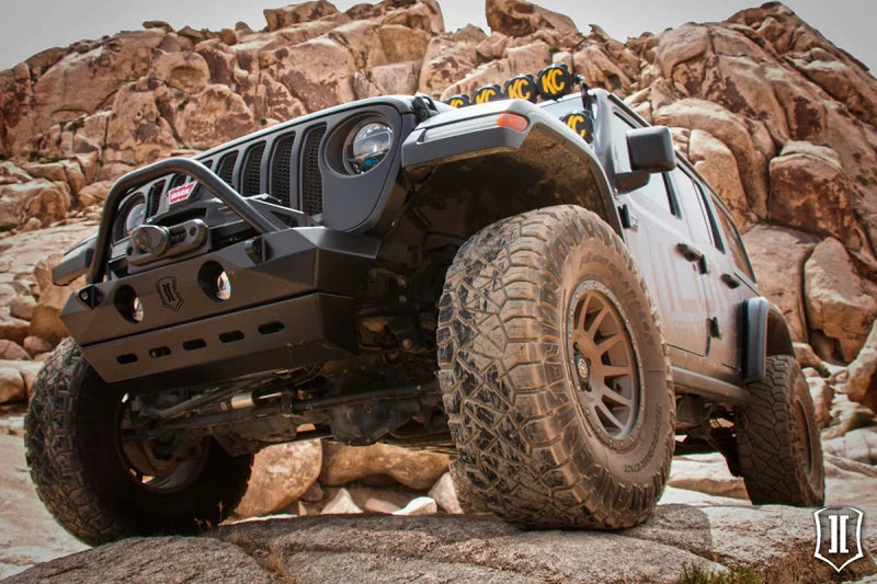 ICON 2018+ Jeep Wrangler JL / 2020+ JT  Front Pro-Series Bumper Skid - Installation View