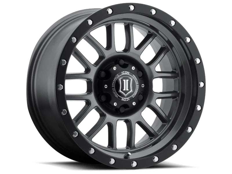 ICON Alpha 20x9 8x170 0mm Offset 5in BS 125.2mm Bore Gun Metal Wheel - Side View