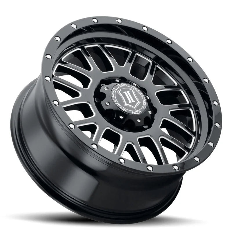 ICON Alpha 20x9 8x170 0mm Offset 5in BS Gloss Black Milled Spokes Wheel - Detail View