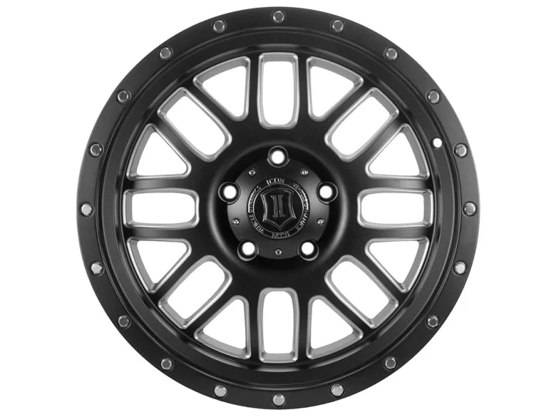ICON Alpha 20x9 8x6.5 19mm Offset 5.75in BS 125.2mm Bore Satin Black/Milled Windows Wheel - Side View