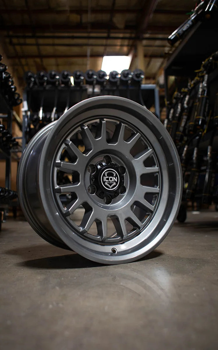 ICON Anza 17x8.5 5x5 -6mm Offset 4.5in BS 71.5mm Hub Bore Gun Metal Wheel - Back View