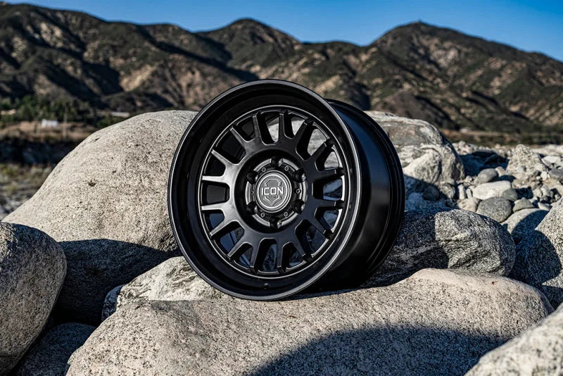 ICON Anza 17x8.5 5x5.5 0mm Offset 4.75in BS 108mm Hub Bore Satin Black Wheel - Installation View