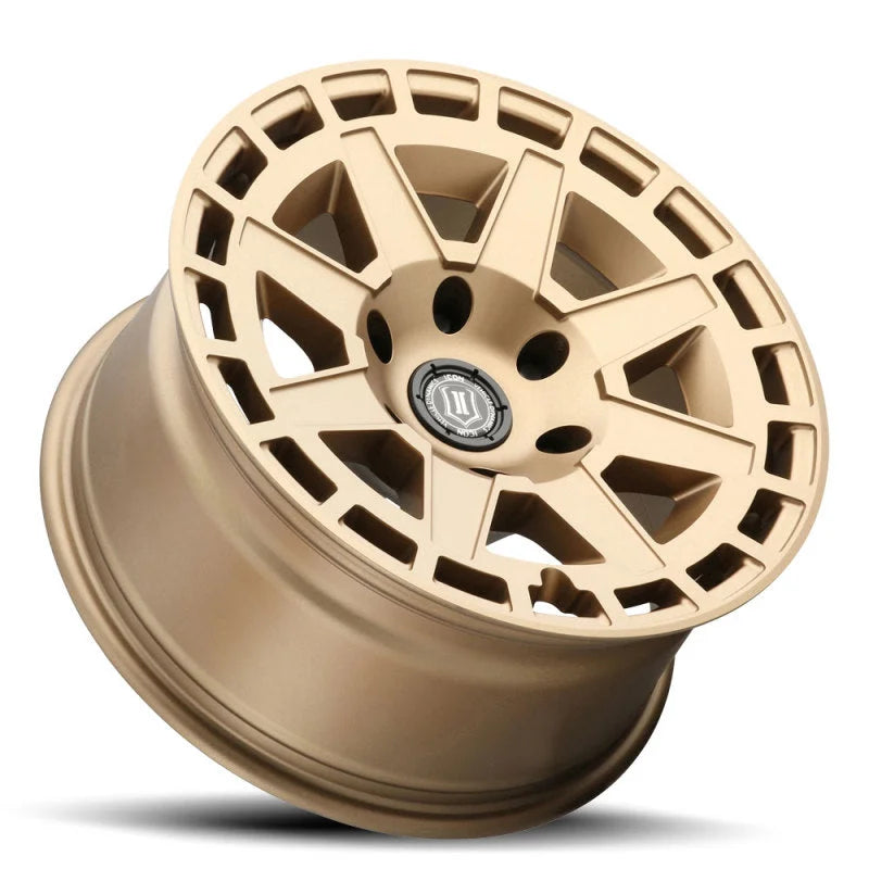 ICON Compass 17x8.5 5x5 -6mm Offset 4.5in BS Satin Brass Wheel - Detail View