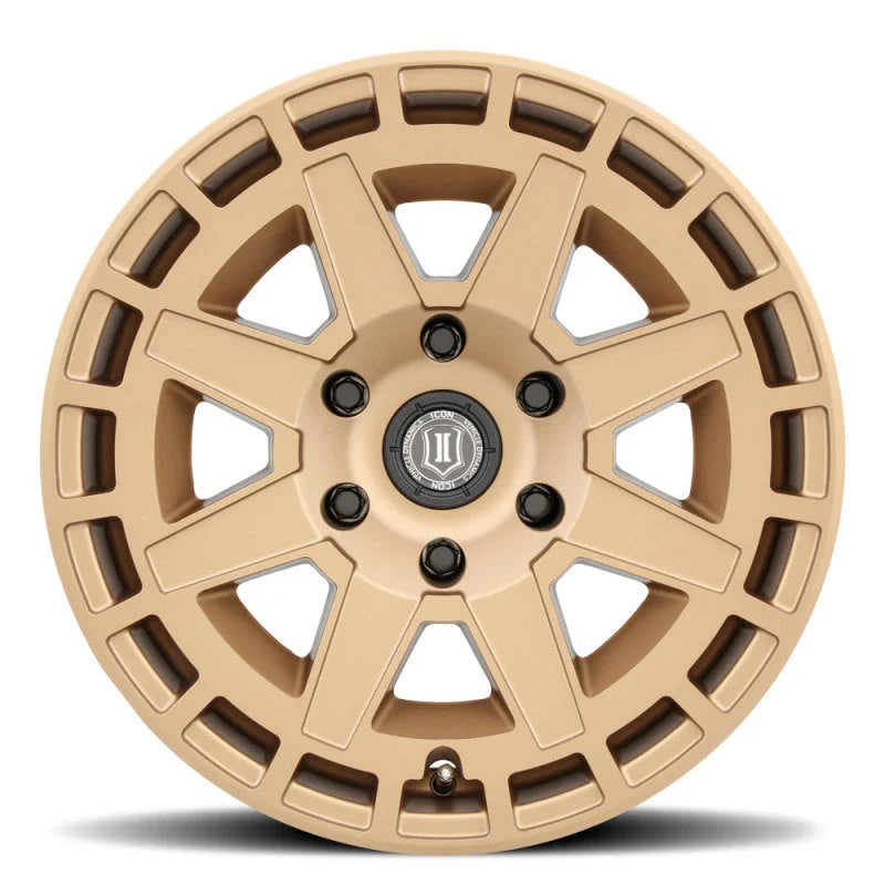 ICON Compass 17x8.5 6x5.5 0mm Offset 4.75in BS Satin Brass Wheel - Side View