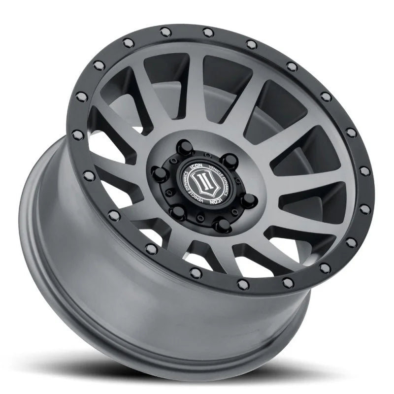 ICON Compression 18x9 6x5.5 0mm Offset 5in BS Titanium Wheel - Detail View