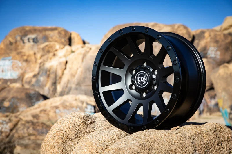 ICON Compression 18x9 6x5.5 25mm Offset 6in BS 95.1mm Bore Double Black Wheel - Back View