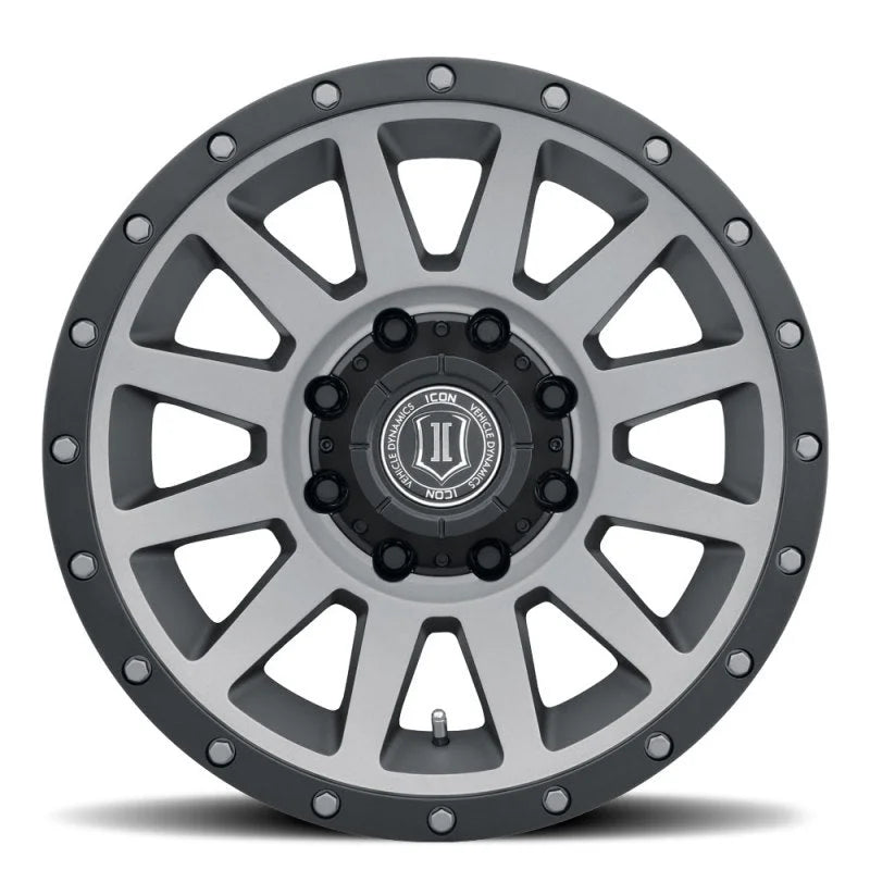 ICON Compression HD 18x9 8x6.5 12mm Offset 5.5in BS Titanium Wheel - Side View