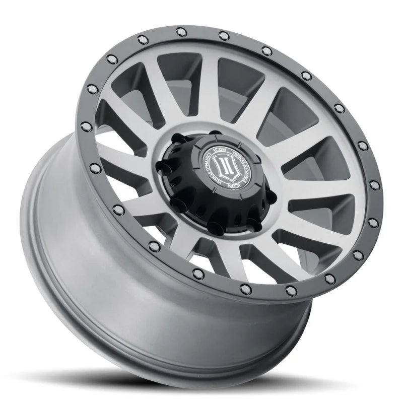 ICON Compression HD 18x9 8x6.5 12mm Offset 5.5in BS Titanium Wheel - Detail View