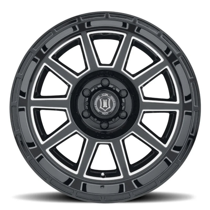 ICON Recoil 20x10 5x5 -24mm Offset 4.5in BS Gloss Black Milled Spokes Wheel - Side View