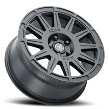 Load image into Gallery viewer, ICON Ricochet 17x8 5x100 38mm Offset 6in BS Satin Black Wheel - Back View
