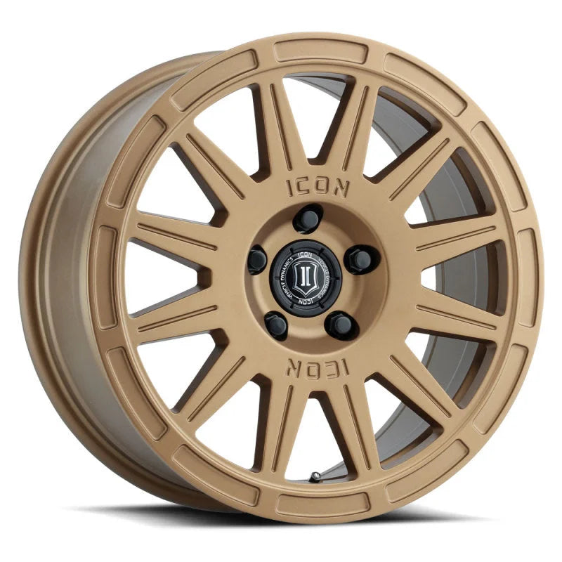 ICON Ricochet 17x8 5x100 38mm Offset 6in BS Satin Gold Wheel - Main Product View