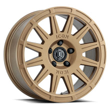 Load image into Gallery viewer, ICON Ricochet 17x8 5x100 38mm Offset 6in BS Satin Gold Wheel - Main Product View