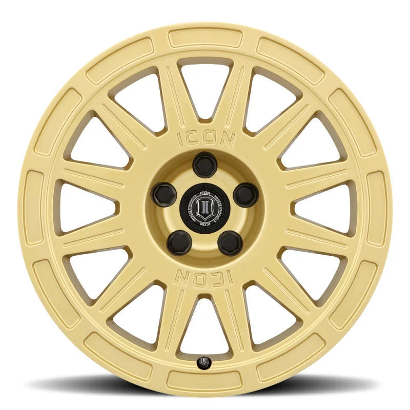 ICON Ricochet 17x8 5x4.5 38mm Offset 6in BS - Gloss Gold Wheel - Side View