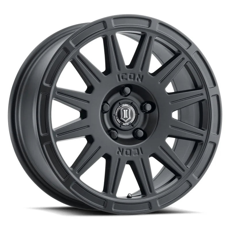 ICON Ricochet 17x8 5x4.5 38mm Offset 6in BS Satin Black Wheel - Main Product View