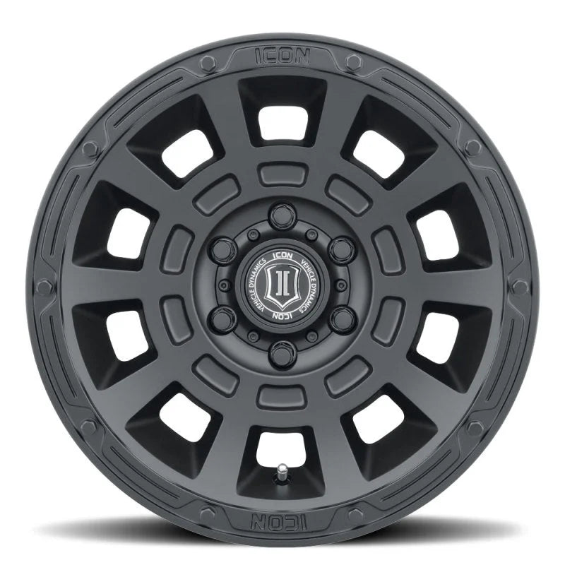 ICON Thrust 17x8.5 5x150 25mm Offset 5.75in BS Satin Black Wheel - Side View