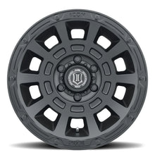 Load image into Gallery viewer, ICON Thrust 17x8.5 6x5.5 25mm Offset 5.75in BS 95.1mm Bore Satin Black Wheel - Side View