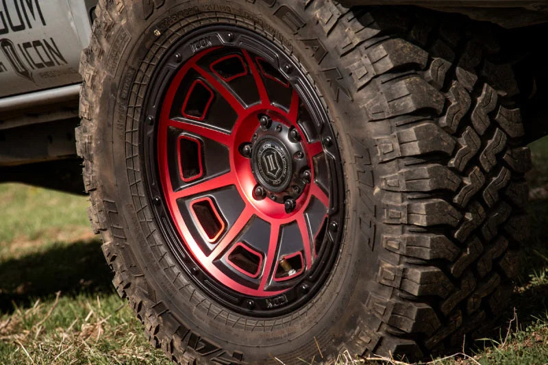 ICON Victory 17x8.5 6x120 0mm Offset 4.75in BS Satin Black w/Red Tint Wheel - Back View
