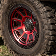 Load image into Gallery viewer, ICON Victory 17x8.5 6x135 6mm Offset 5in BS Satin Black w/Red Tint Wheel - Back View