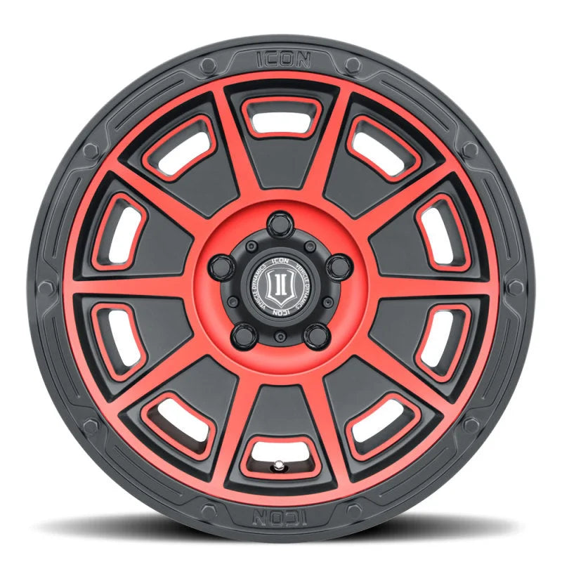 ICON Victory17x8.5 6x5.5 0mm Offset 4.75in BS Satin Black w/Red Tint Wheel - Installation View