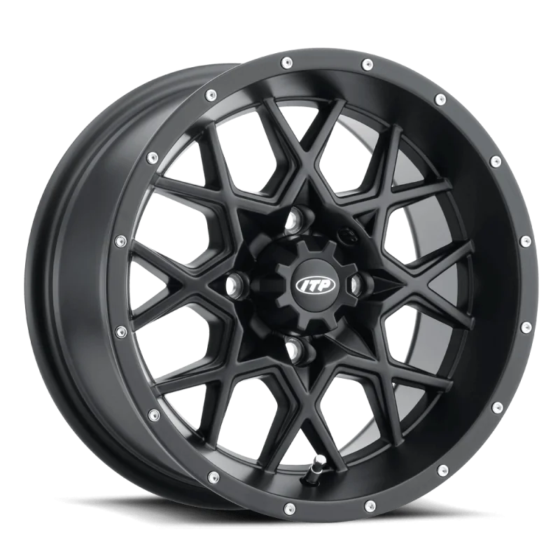 ITP Hurricane 14x7 / 4x110 BP / 5+2 Offset Matte Black Wheel