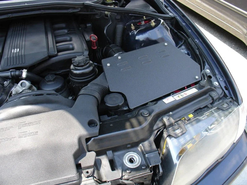 Injen 01-06 BMW 330i E46 3.0L (M54) L-6 Wrinkle Black Short Ram Intake w/ Enc Heat Shield & Adapter - Side View