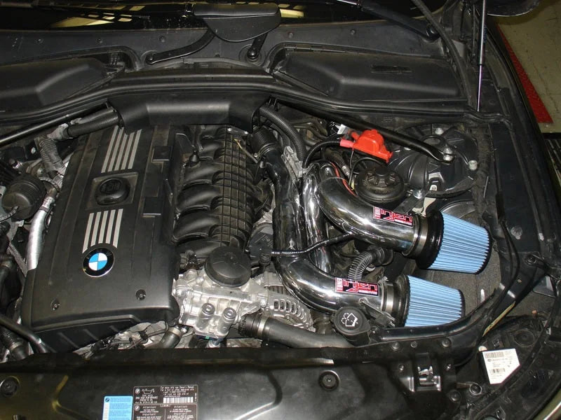 Injen 08-09 535i E60 3.0L L6 Twin intake & AMSOIL Filters Wrinkle Black Short Ram Intake - Back View