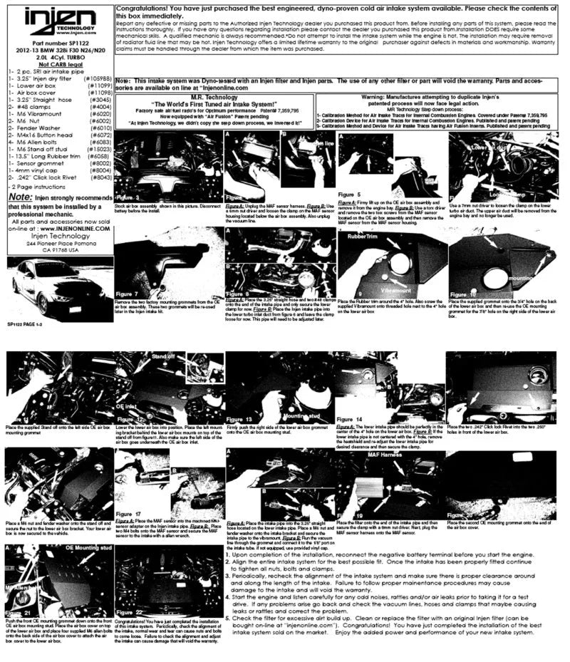 Injen 12-16 BMW 328i F30 N20/N26 2.0L (t) 4cyl Wrinkle Black Short Ram Intake w/ MR Tech & Air Box - Back View