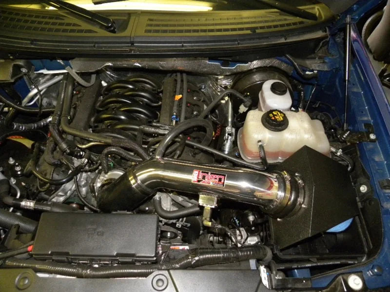 Injen 12 Ford F-150 V8 5.0L Wrinkle Black 4in Power Flow Intake w/ MR Tech/Enc Box w/ Front Inlet - Detail View