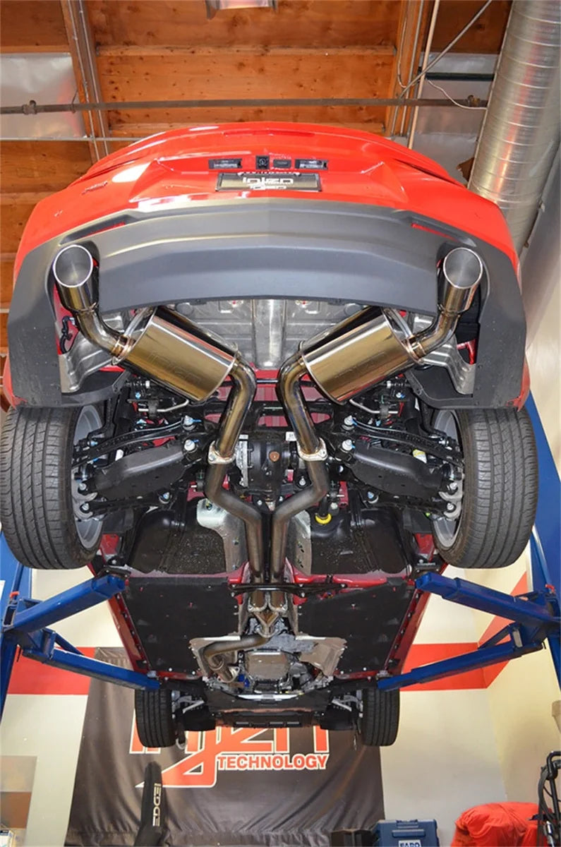 Injen 16-20 Chevy Camaro 2.0L 4 Cyl Full 3in Cat-Back Stainless Steel Exhaust w/SS Flanges & Y Pipe - Back View