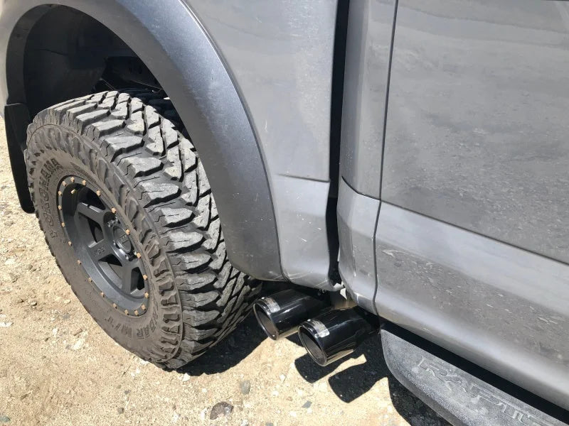 Injen 17-20 Ford F150 Raptor Super Crew V6 3.5L 3in Cat-Back SS Exhaust w/ Dual Black Chrome Tips - Side View