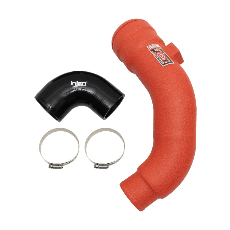 Injen 17-22 Ford F250/F/350/F-450/F-550 V8-6.7L Turbo Diesel Wrnkl Red Intercooler Cold Side Piping - Detail View