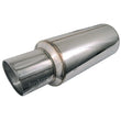 Load image into Gallery viewer, Injen 2 3/8 Universal Muffler w/Stainless Steel resonated rolled tip (Injen embossed logo) - Side View