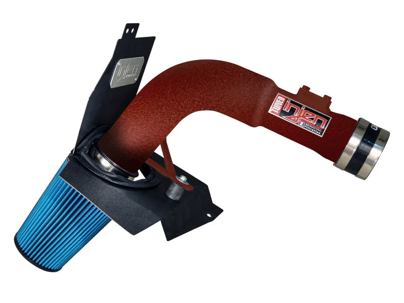 Injen 2015 Subaru STi 2.5L 4 Cyl (Turbo) Wrinkle Red Cold Air Intake w/ MR Tech and Heat Shield - Side View