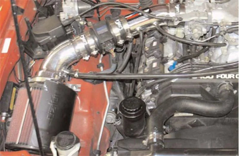 Injen 96-98 4Runner / Tacoma 3.4L V6 only Wrinkle Black Power-Flow Air Intake System - Side View
