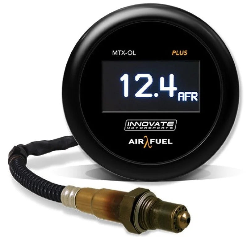 Innovate MTX-OL PLUS Wideband Digital Air/Fuel Ratio OLED Gauge Kit 3ft w/O2 Sensor - Side View