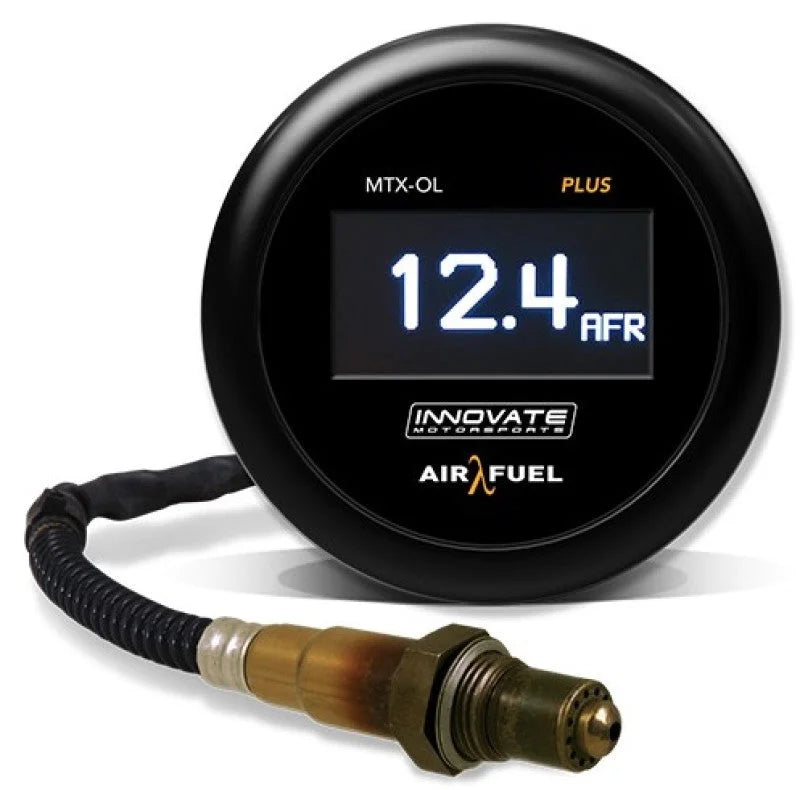 Innovate MTX-OL PLUS Wideband Digital Air/Fuel Ratio OLED Gauge Kit 8ft w/O2 Sensor - Side View