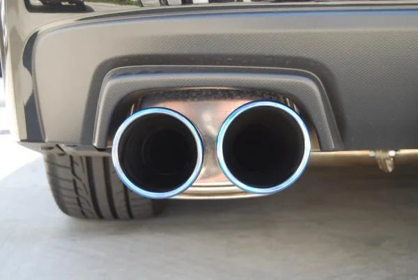 Invidia Q300 Twin Outlet Rolled Titanium Burnt Quad Tip Cat-Back Exhaust fits 2015-2016 Subaru WRX / WRX STI - Side View