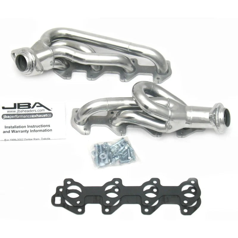 JBA 00-03 Dodge 4.7L PowerTech 1-1/2in Primary Silver Ctd Cat4Ward Header - Side View