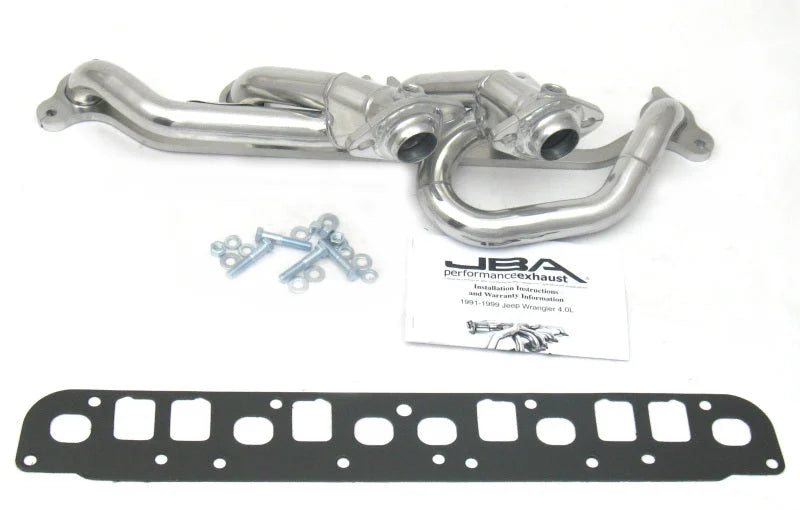 JBA 00-06 Jeep 4.0L 1-1/2in Primary Silver Ctd Cat4Ward Header - Main Product View