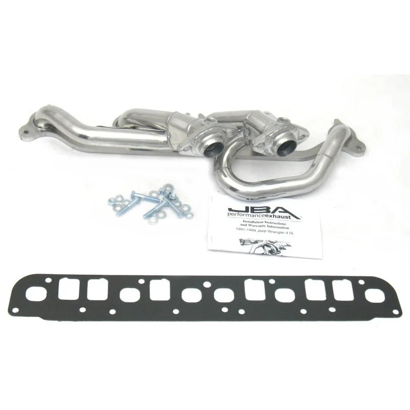 JBA 00-06 Jeep 4.0L 1-1/2in Primary Silver Ctd Cat4Ward Header - Side View